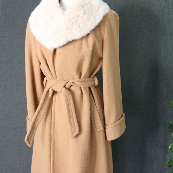 Switzer's Vintage Wrap Coat Womens M - XL 100% Wool Rabbit Fur Shawl Collar - Picture 5 of 13